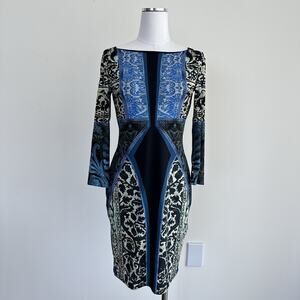 Roberto Cavalli Dress 6 IT44 Blue Black Baroque Loud Money Glam Y2K Maximalist